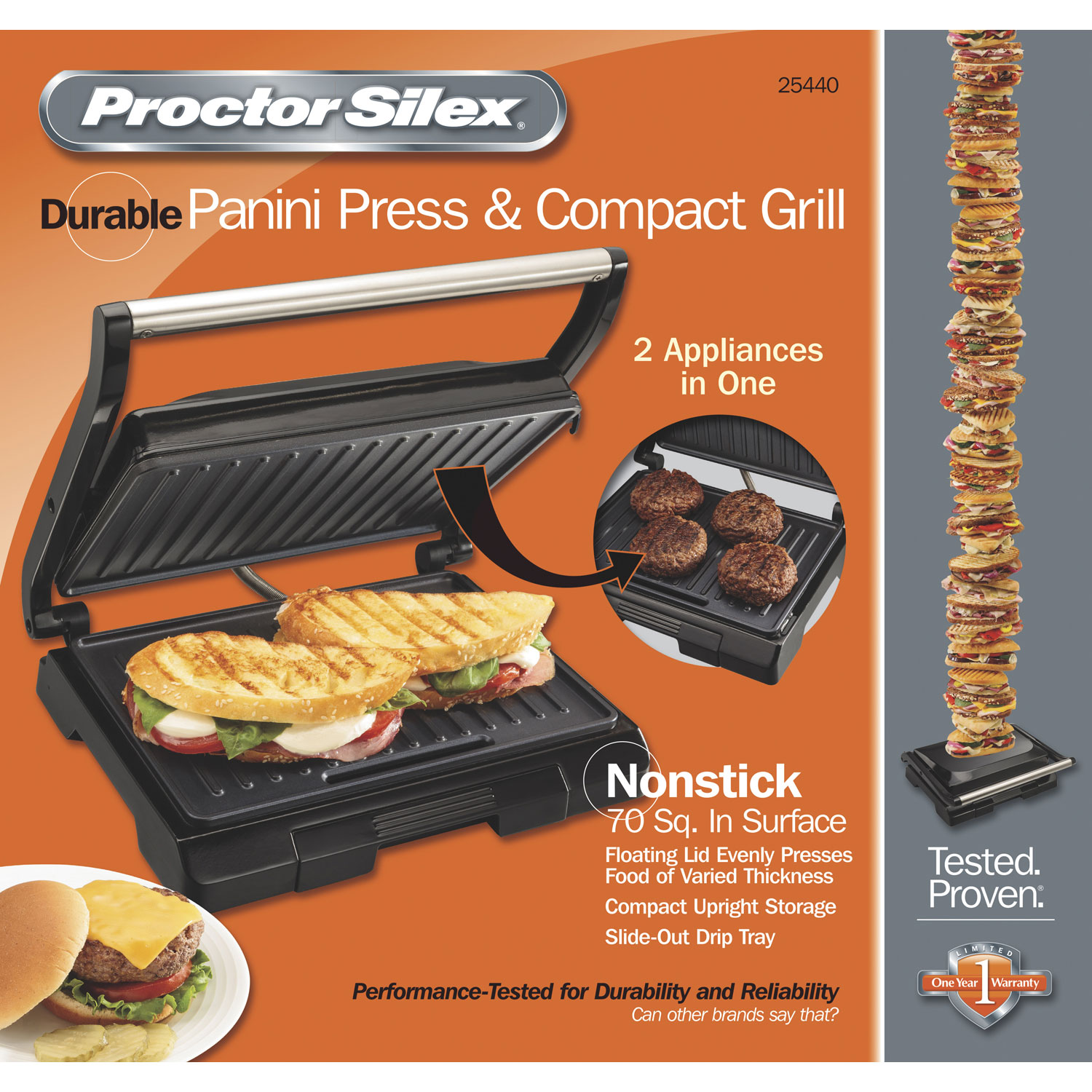 Proctor-Silex Non Stick Electric Grill and Sandwich Maker with Lid