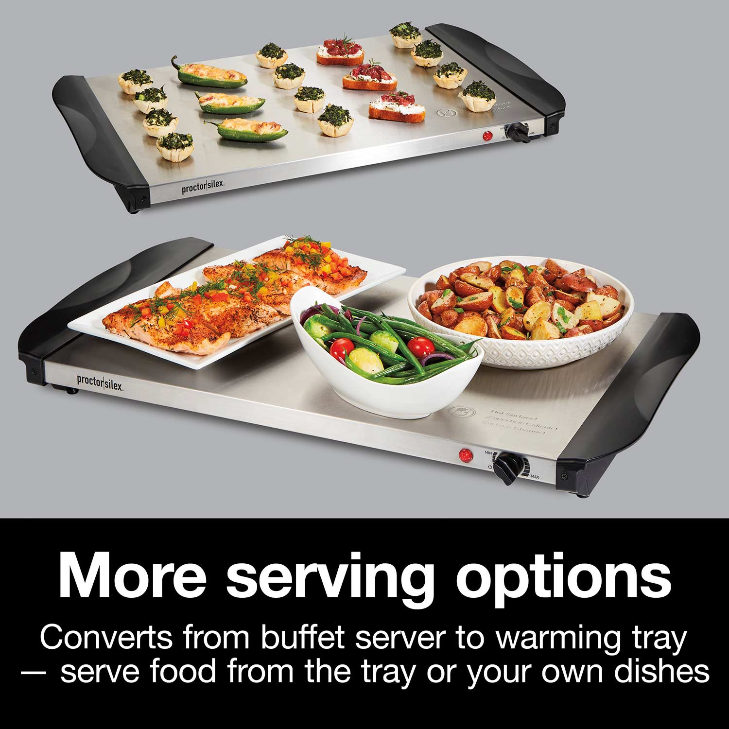 0 qt. Black Electric Warming Tray Hot Plate Buffet Server with Adjustable  Temperature with 1 Crocks