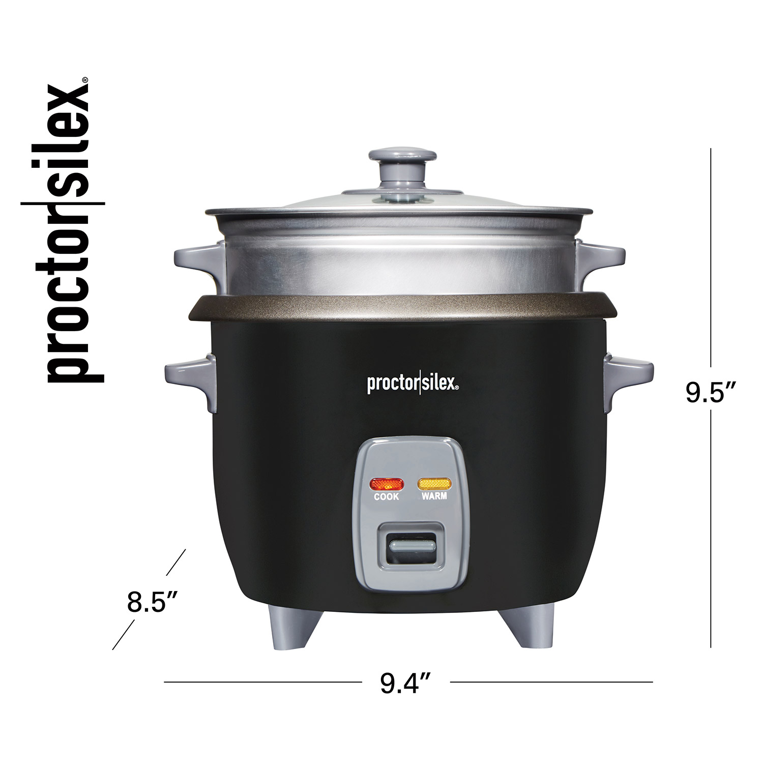 Proctor Silex Rice Cooker & Food Steamer, 16 Cups Cooked (8 Cups Uncooked),  Includes Steam and Rinsing Basket, Black (37527)