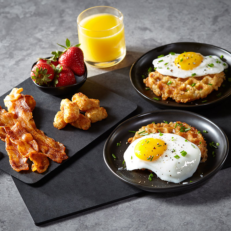 Eggs Benedict on Tater Tot Waffles make fantastic Father's Day fare