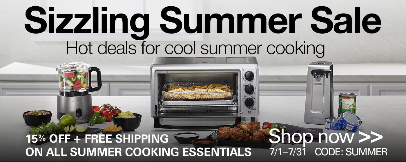 save 15 percent off and get free shipping on all summer cooking essentials by using code SUMMER, shop the sizzling summer sale from july 1st to july 31st